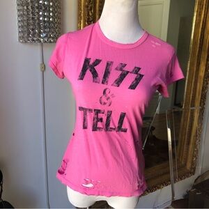 Morphine Generation Y2K Pink Distressed Tee “kiss & Tell” Size Medium
